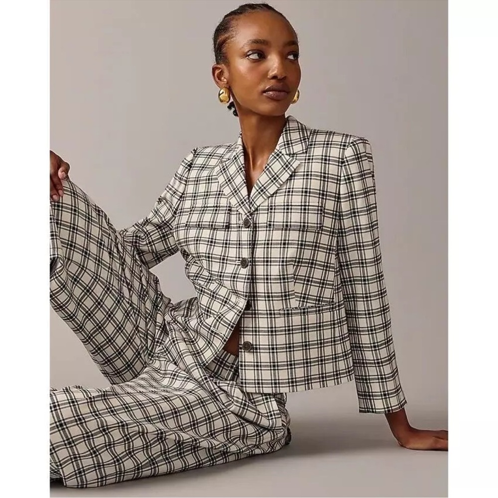 J. Crew Collection Blazer Jacket in Plaid Italian City Wool Blend